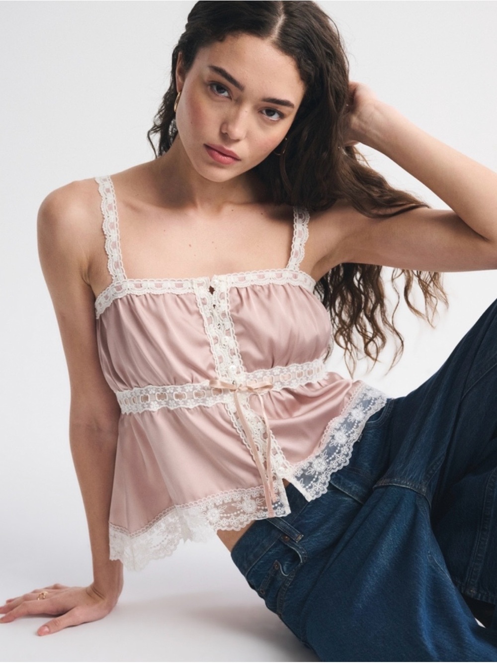 Abercrombie & Fitch Dusty Rose Satin Lace-Trim Cami